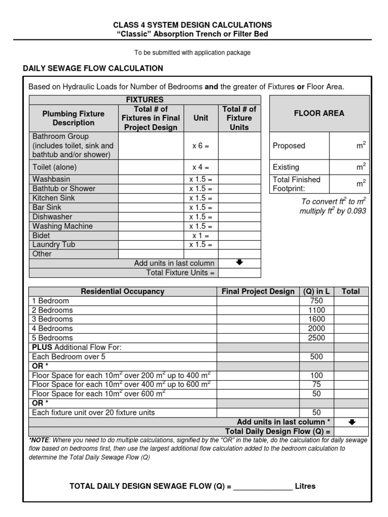 Class 4 Septic Tank and Leaching Bed Calculations Form PDF Soil