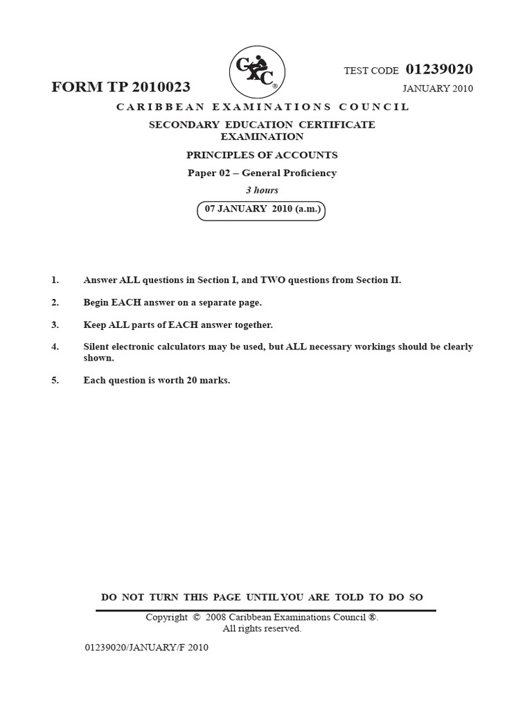 Csec Poa January 2010 p2 | PDF | Debits And Credits | Cheque
