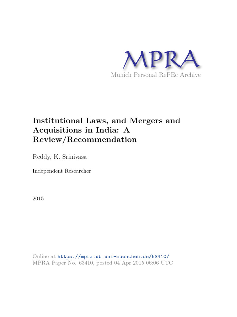 MPRA Paper 63410 | PDF | Mergers And Acquisitions | Taxes