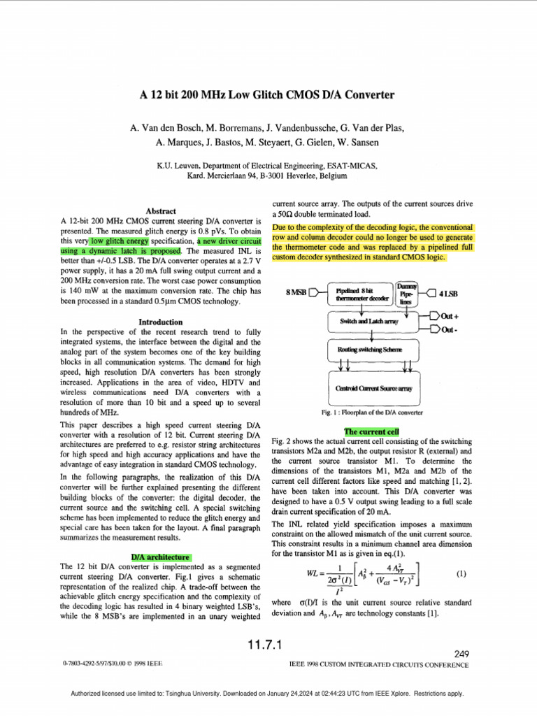 A 12 Bit 200 MHZ Low Glitch CMOS D A Converter | PDF | Digital To ...
