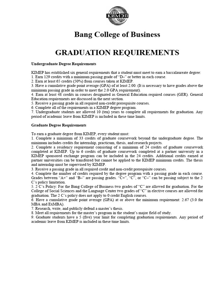 KIMEP Business Graduation Criteria | PDF | Academic Degree | Thesis