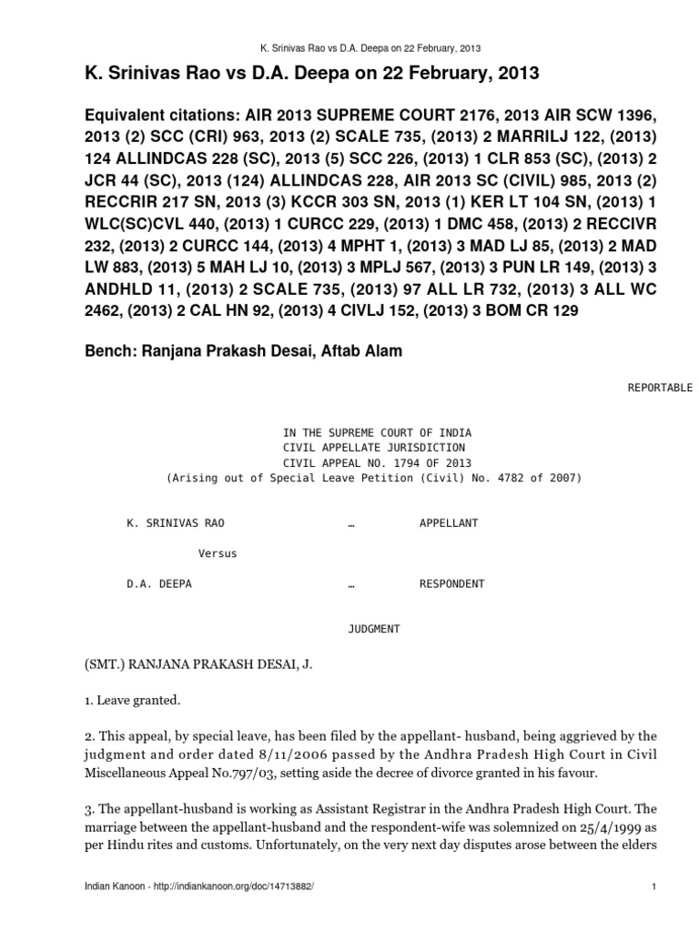 K Srinivas Rao Vs D A Deepa On 22 February 2013 | PDF | Acquittal ...