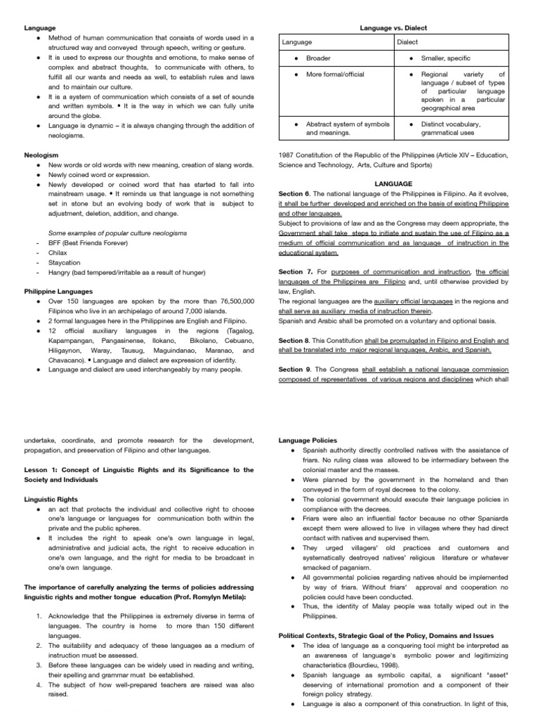 Understanding Language and Linguistic Rights | PDF | Philippines ...
