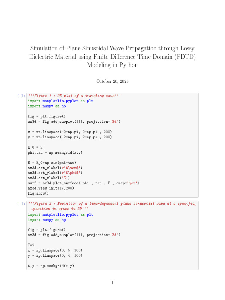 Simulation of plane sinusoidal wave propagation through lossy ...
