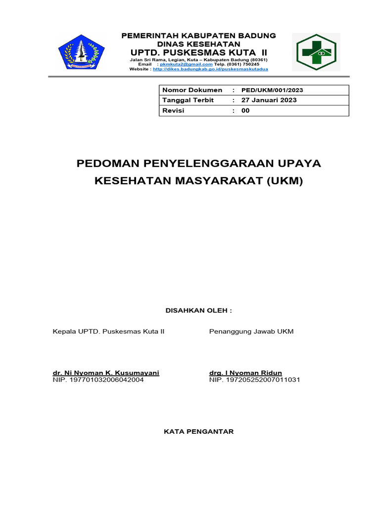 Ukm - 001 - Pedoman Penyelenggaraan Upaya Kesehatan Masyarakat | PDF