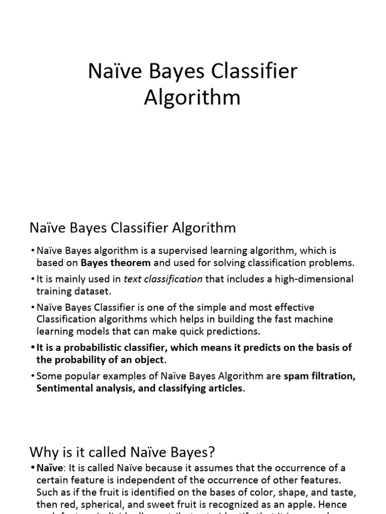 Naïve Bayes Classifier Algorithm | Download Free PDF | Statistical ...