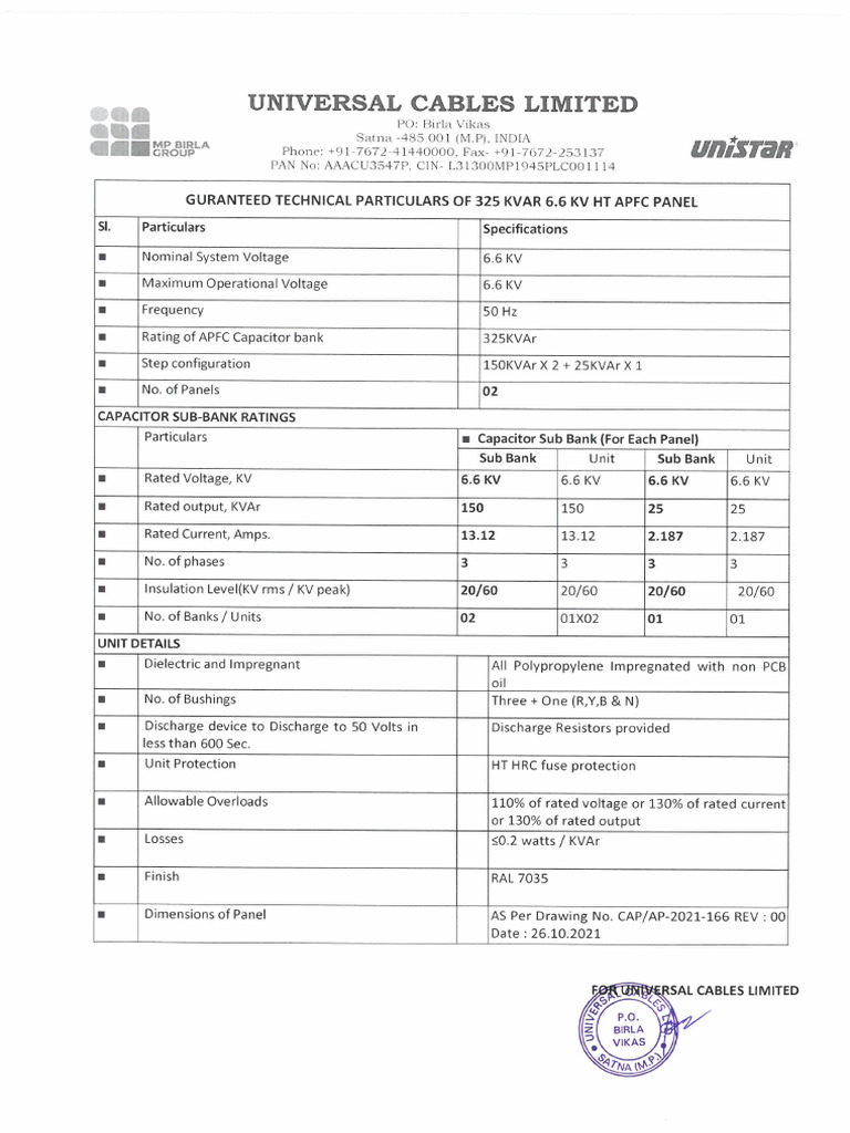 1.GTP & Drawing 6.6 KV HT APFC Panel | PDF