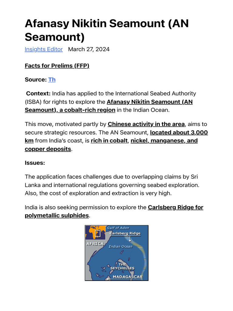 Afanasy Nikitin Seamount (AN Seamount) - INSIGHTSIAS - Simplifying UPSC ...