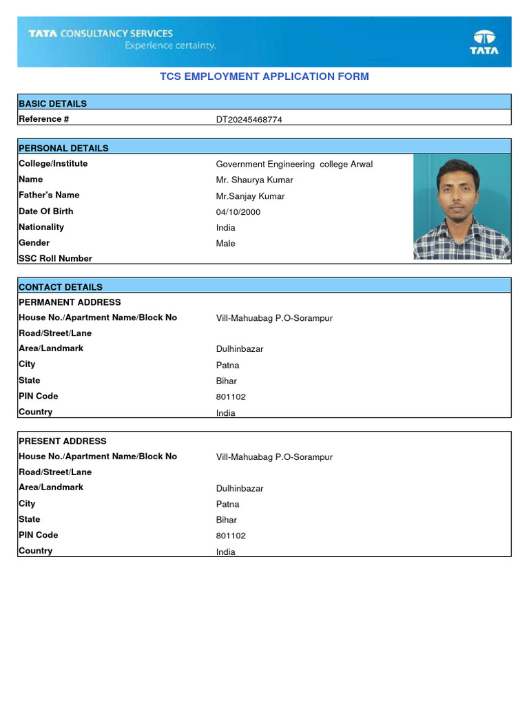 TCS Employment Application Form | PDF | Background Check | Common Law