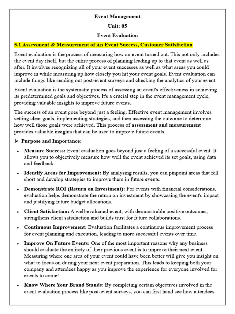 Event Evaluation Methods and Importance | PDF | Customer Satisfaction ...
