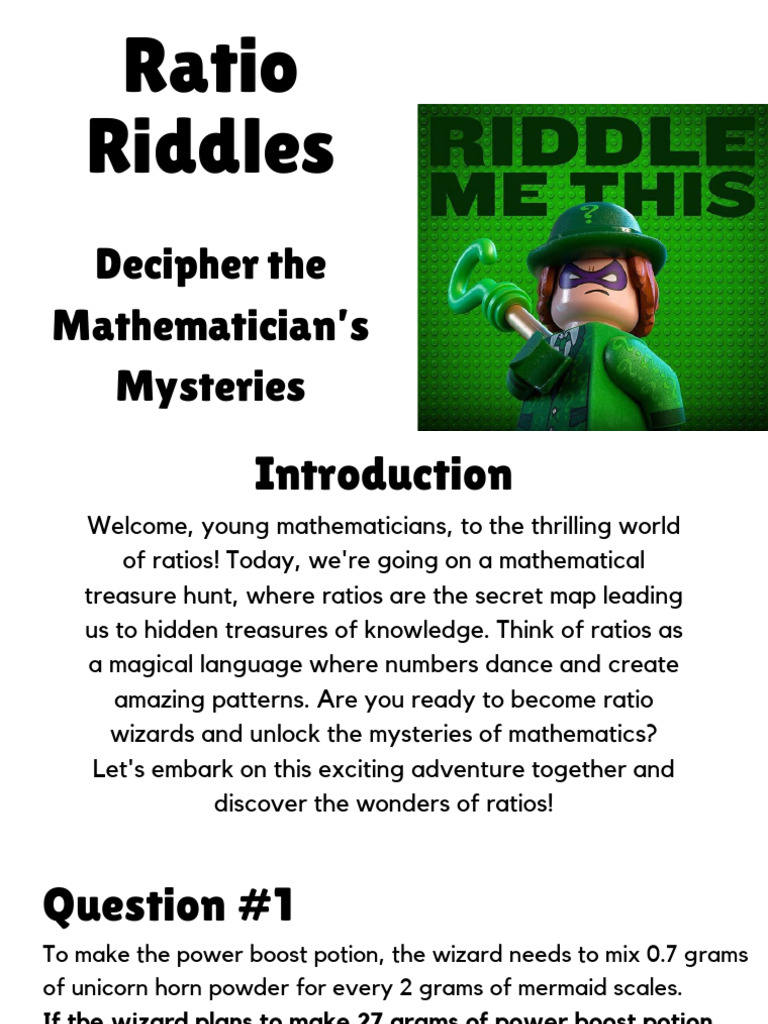Maths Ratio Riddles - Zoom Into Problem Solving | PDF | Area | Length