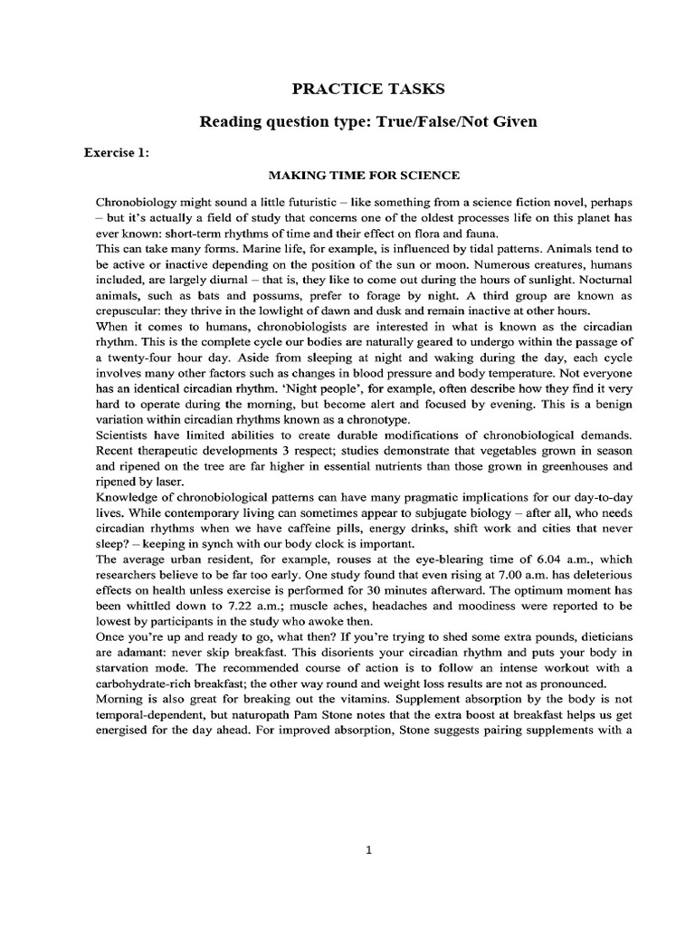 True/False Reading Comprehension Tasks | PDF | Self-Improvement | Wellness