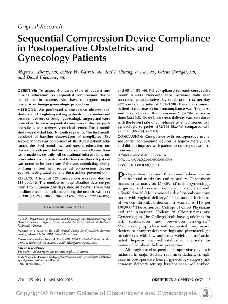 Sequential Compression Device Compliance Study | PDF | Thrombosis | Surgery