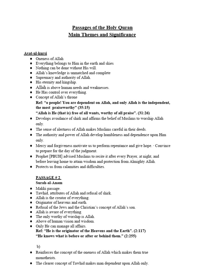 Key Themes in Holy Quran Passages | PDF | God In Islam | Tawhid
