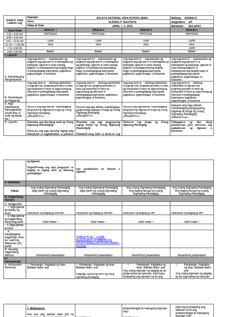 w1q4dll Idea Format Araling Panlpunan GPB | PDF