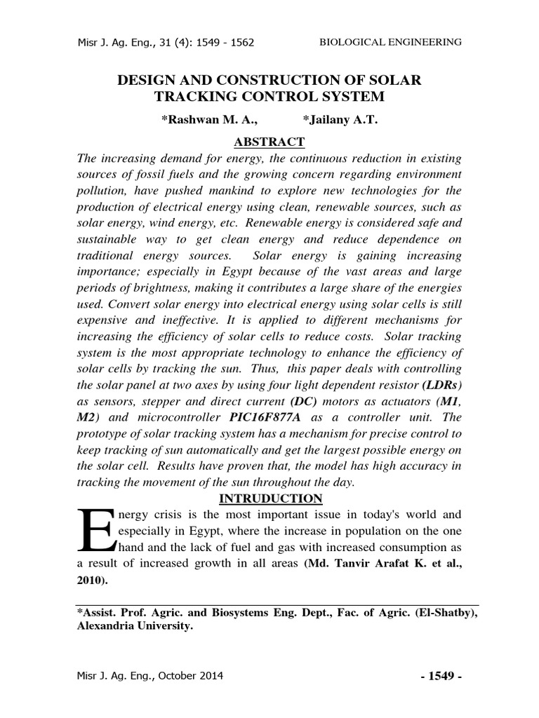 Solar Tracking System Design and Control | PDF | Photovoltaics | Solar ...