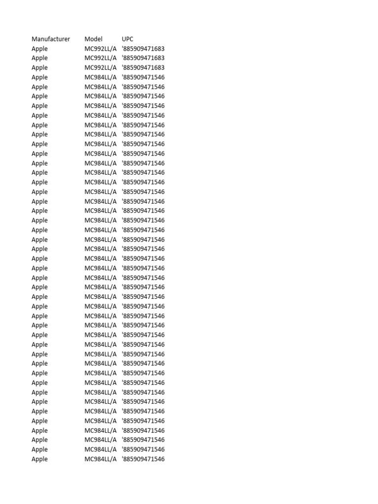 Apple Product UPC List | PDF | E Reader | Tablet Computer