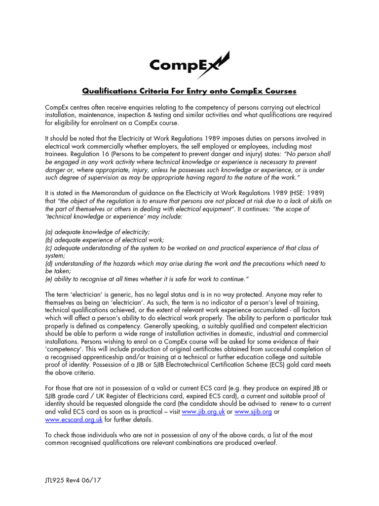 CompEx Qualification Competency Criteria PDF Electrician Apprenticeship