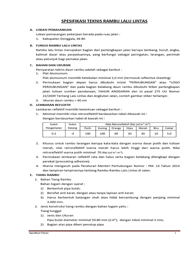 Spesifikasi Rambu Lalu Lintas Standar | PDF