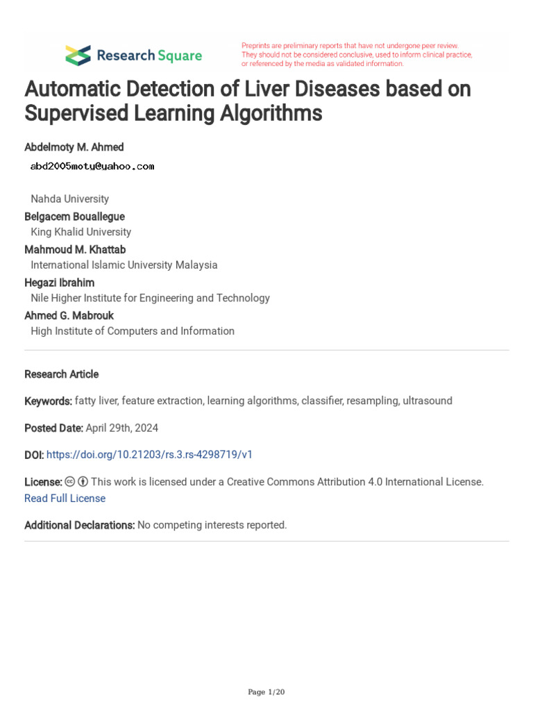 Automatic Detection of Liver Diseases Based On Sup | PDF | Machine ...