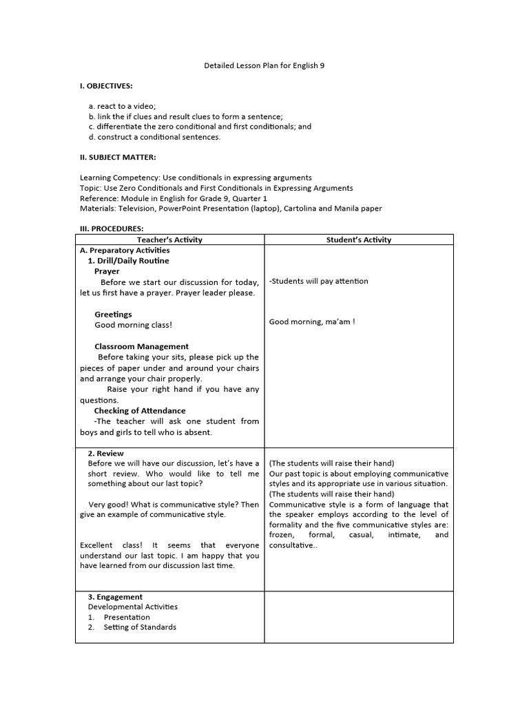 First and Zero Conditional Lesson Plan | PDF | Verb | Linguistics