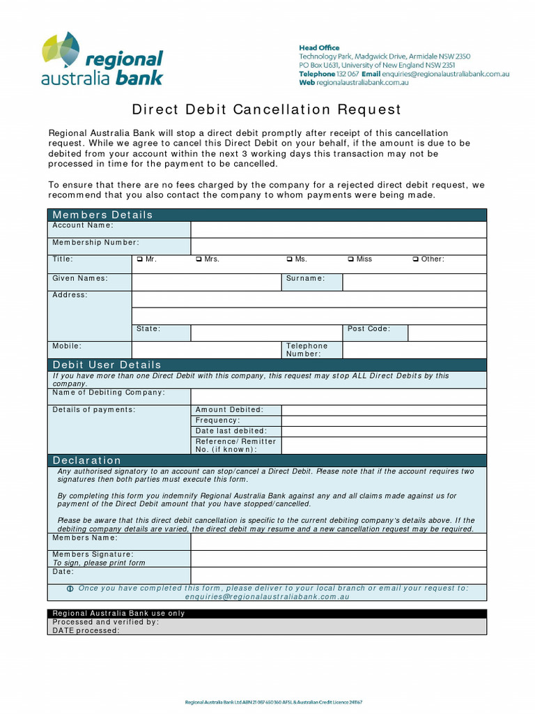 Direct Debit Cancellation Request Form | PDF | Finance & Money Management