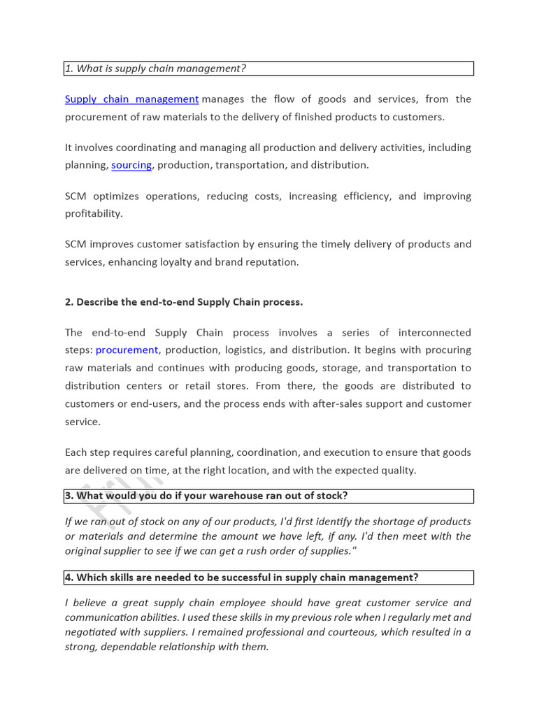 Supply Chain Management Q & A | PDF | Supply Chain Management | Supply ...