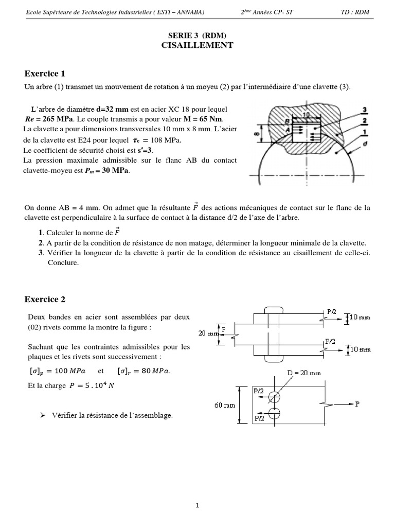 Exercices Corrigés sur le Cisaillement RDM | PDF | Contrainte de ...