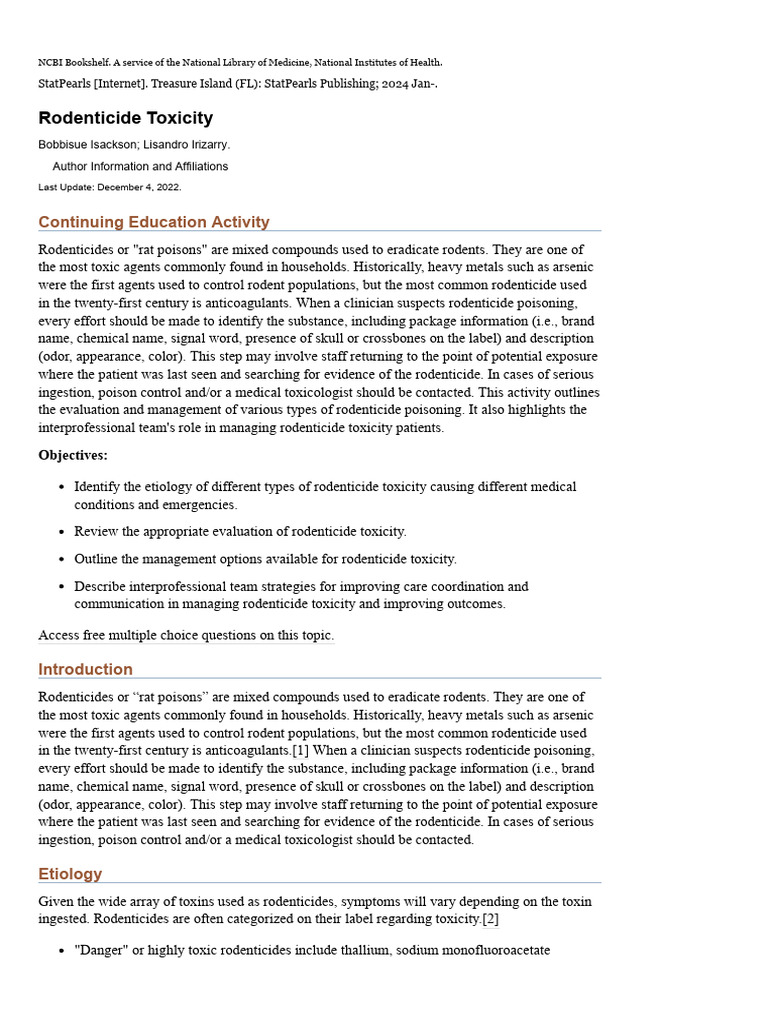 Rodenticide Toxicity Management Guide | PDF | Medical Specialties ...