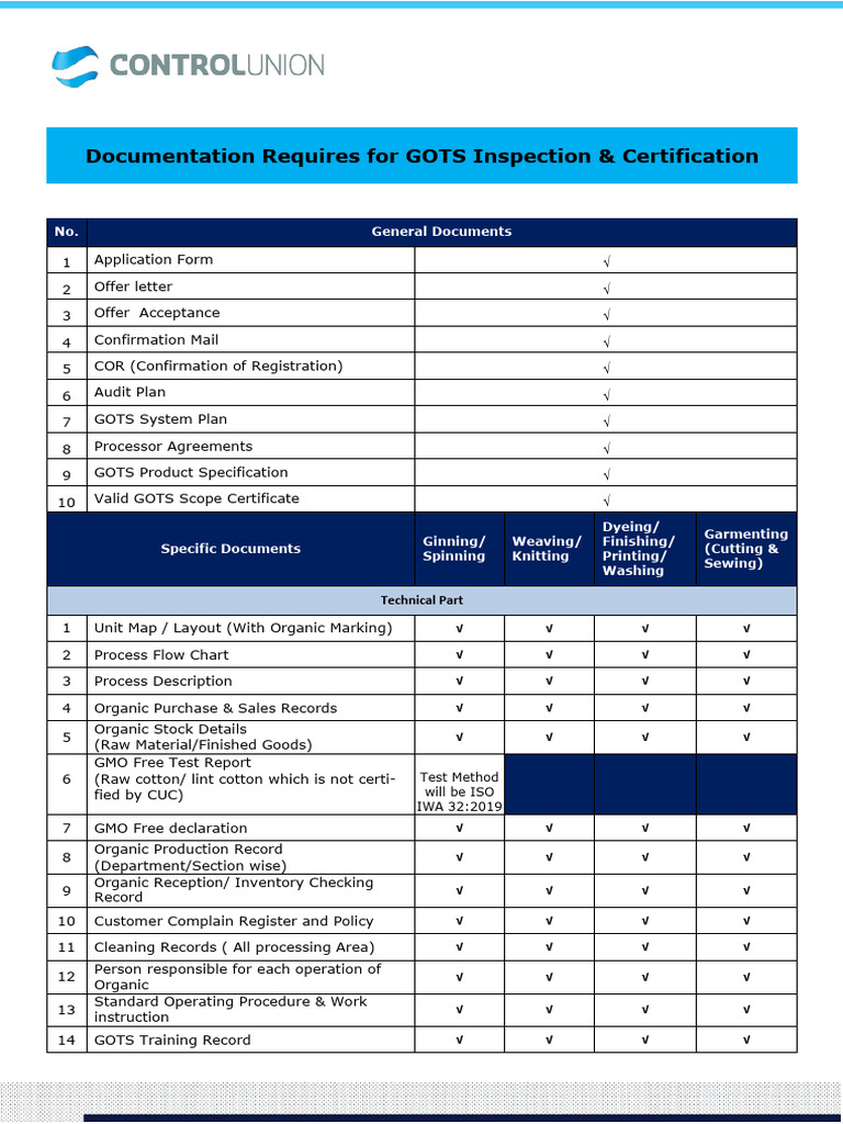 GOTS 6.0 Audit Checklist Requirements | PDF | Occupational Safety And ...