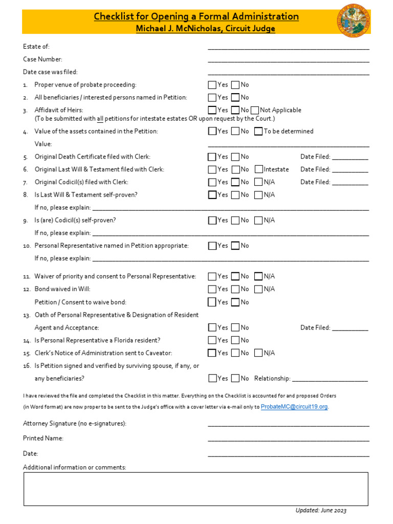 Formal Administration Checklist Guide | PDF | Will And Testament | Probate
