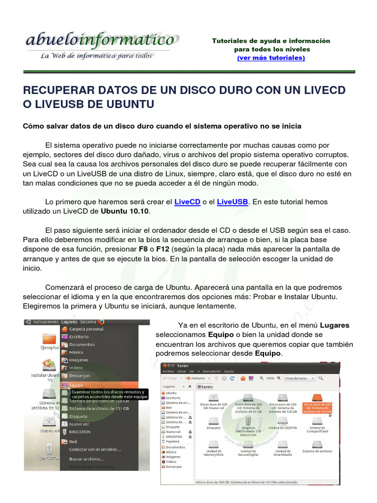 Recuperar Datos con LiveCD de Ubuntu | PDF | Archivo de computadora ...