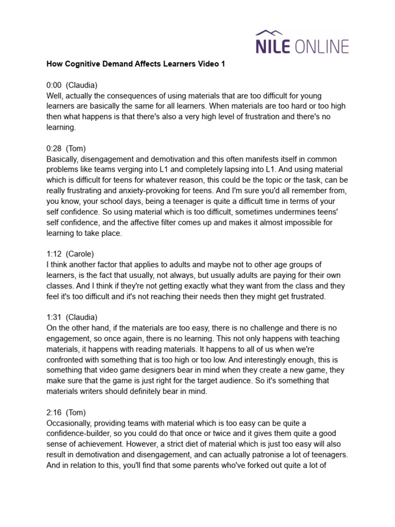 Impact of Cognitive Demand on Learning | PDF | Learning | Vocabulary