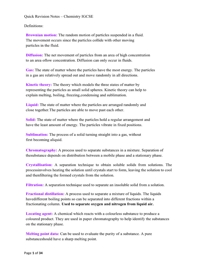 Quick Chemistry Revision Notes | PDF | Chemical Reactions | Reaction Rate