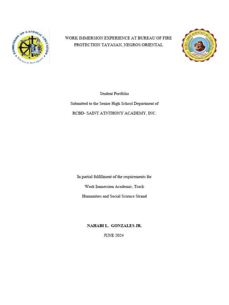 BFP Work Immersion Experience Portfolio | PDF | Cardiopulmonary ...