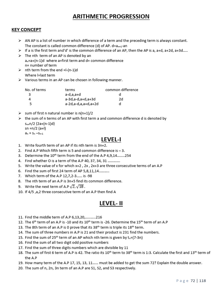 Cbse class 10 mathematics worksheet arithmetic progression 1 0