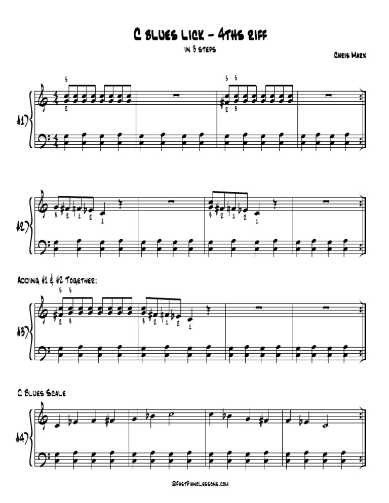 Easy Blues Piano Lessons Blues 4ths Lick PDF