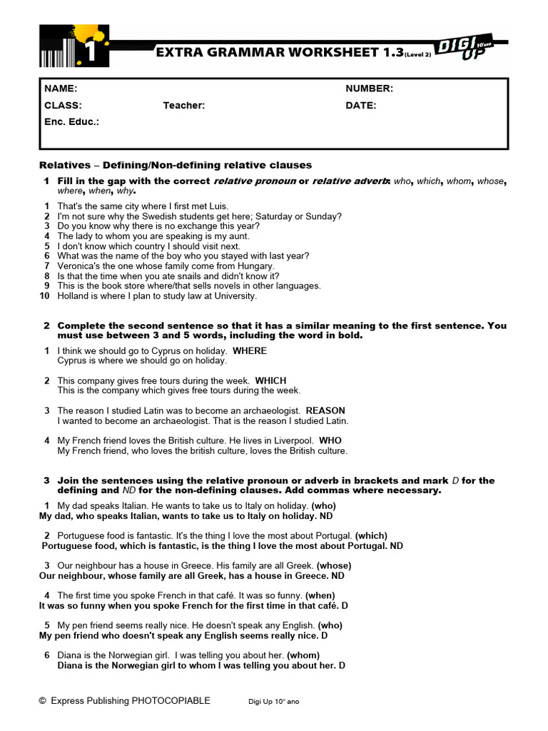 Digi Up 10ano Extra Grammar WKSH 1 3 L2 PP44-45 | PDF | Linguistics ...