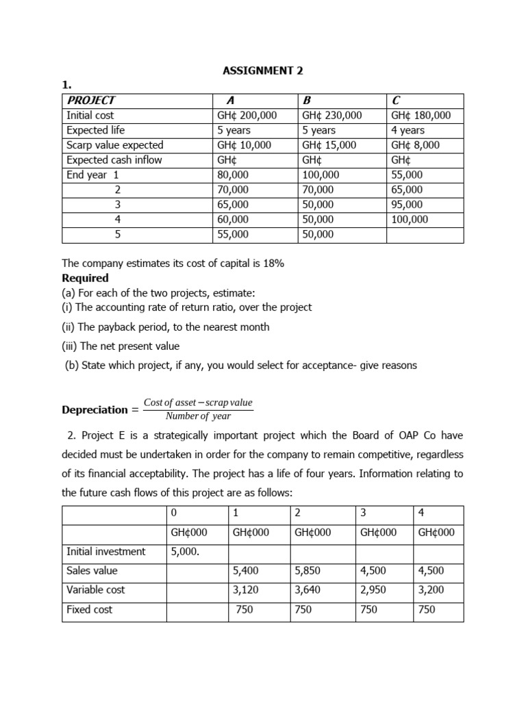 Financial Analysis of Projects A, B, C, and E | PDF | Depreciation ...