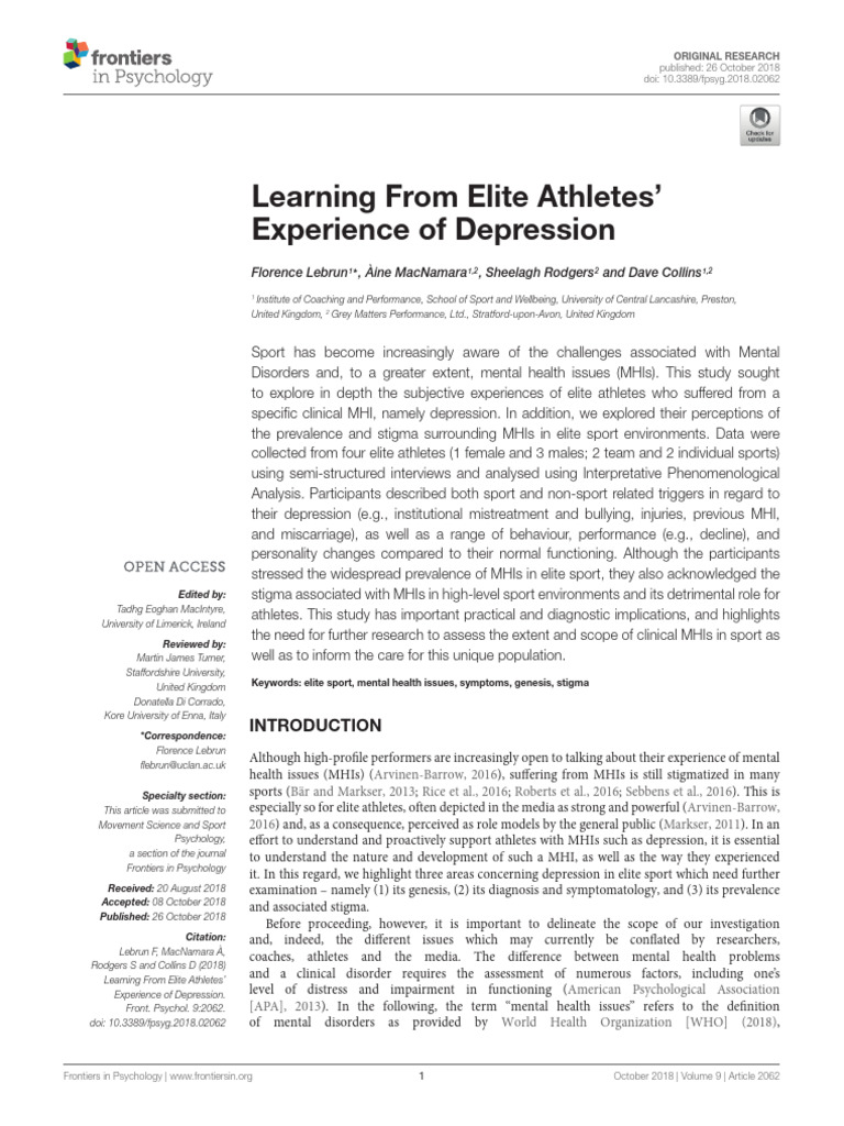 Elite Athletes' Depression Insights | PDF | Mental Disorder | Obsessive ...