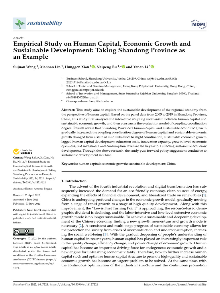Sustainability 14 07221 v2 | PDF | Economic Growth | Human Capital