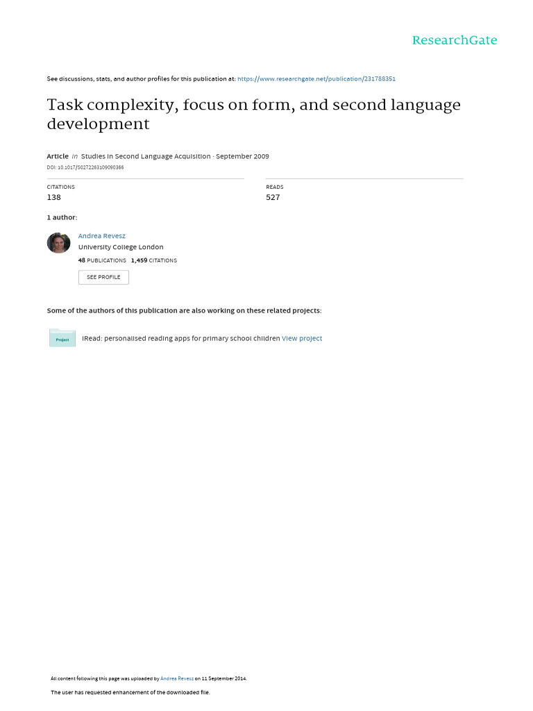 Task Complexity and L2 Development Insights | PDF | Second Language ...