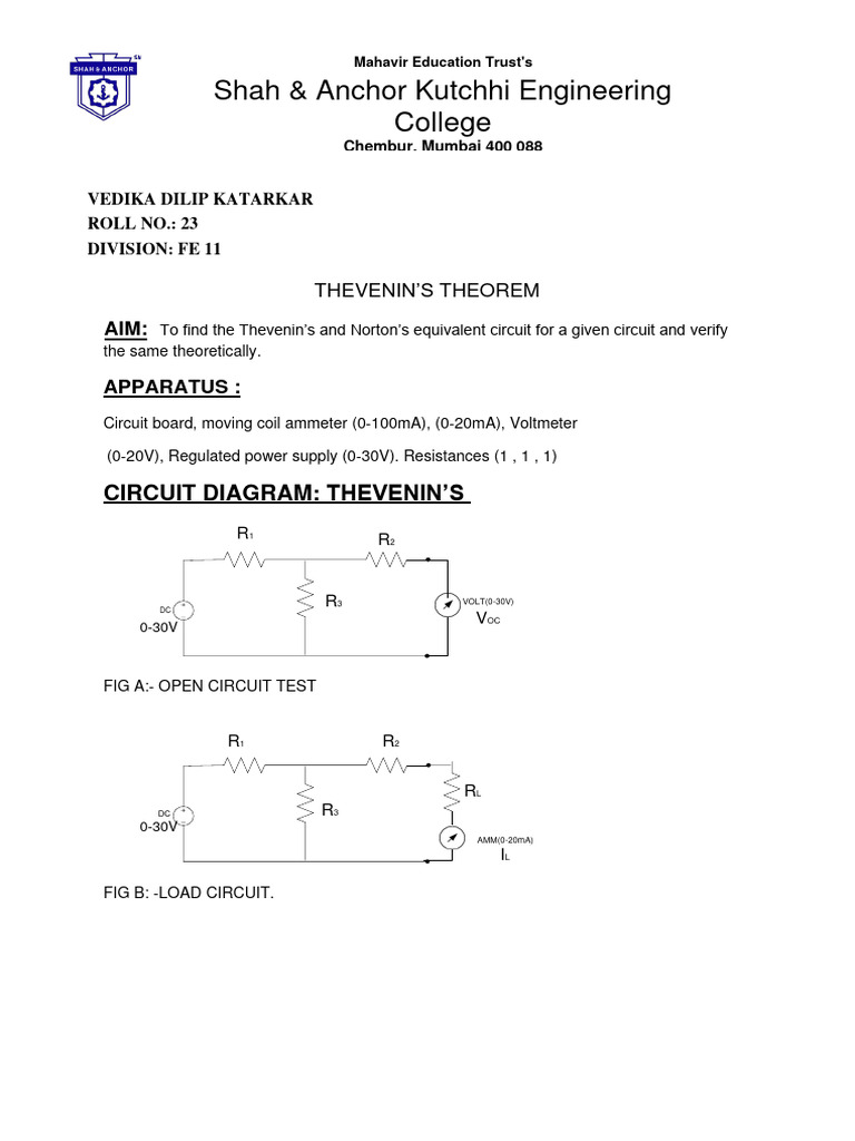 2 Thevenin S Theorem Pdf Pdf Electrical Network Electromagnetism