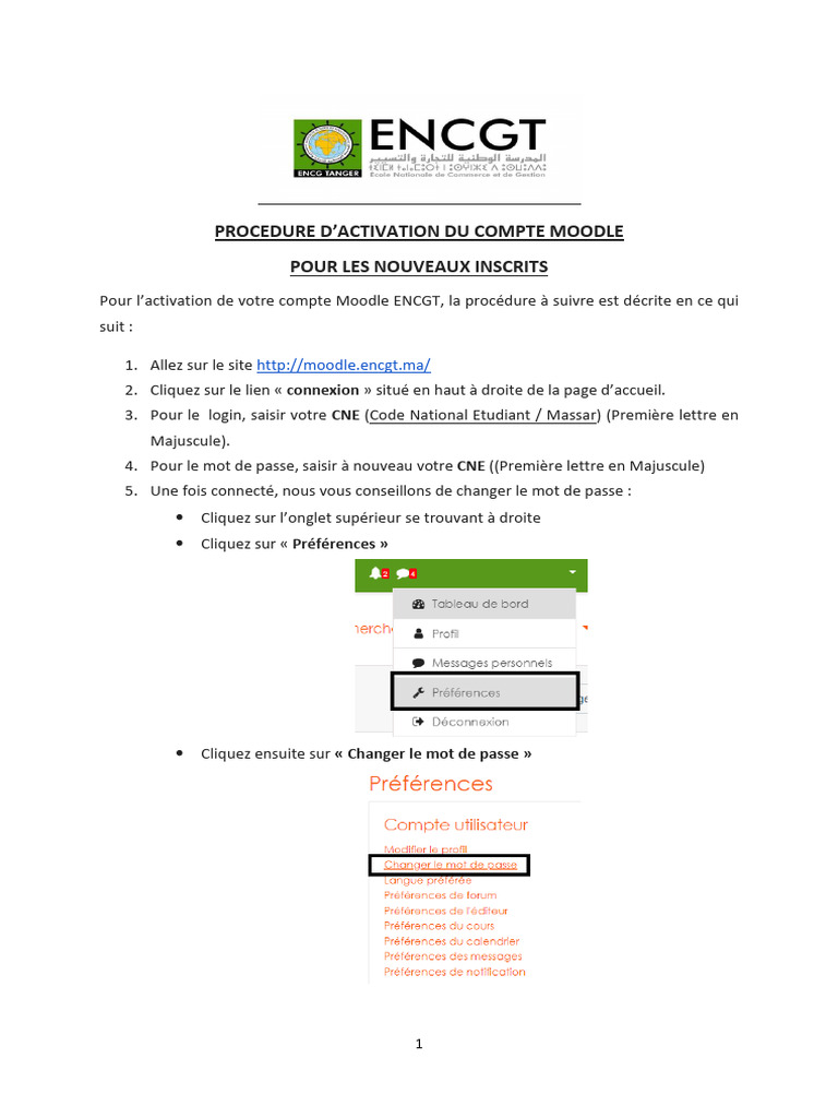 Activation du Compte Moodle ENCGT | PDF | Évolution de carrière