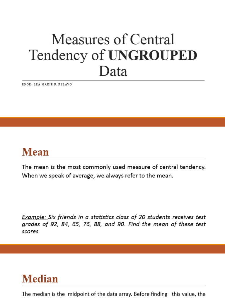 Measures of Central Tendency of UNGROUPED Data | PDF | Mean ...