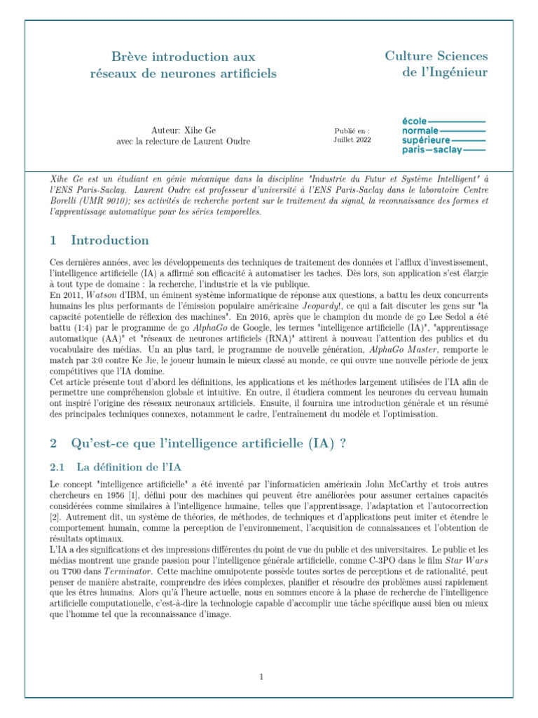 Introduction aux réseaux de neurones IA | PDF | Apprentissage ...