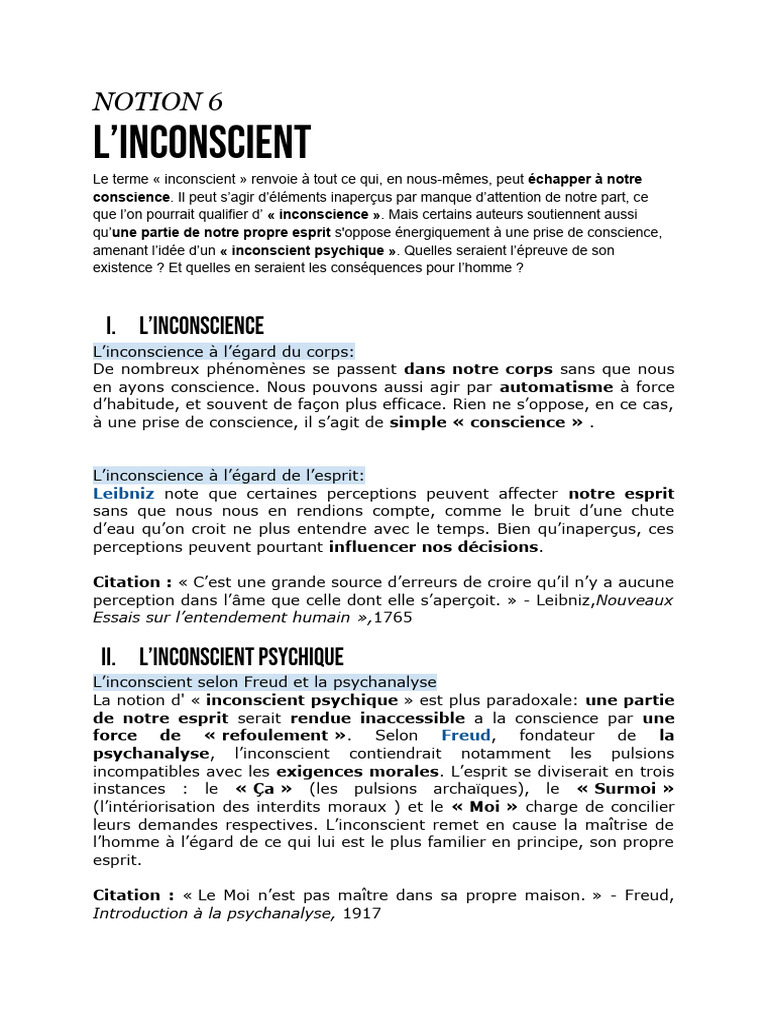 Manifestations de l'inconscient selon Freud | PDF | Psychanalyse ...