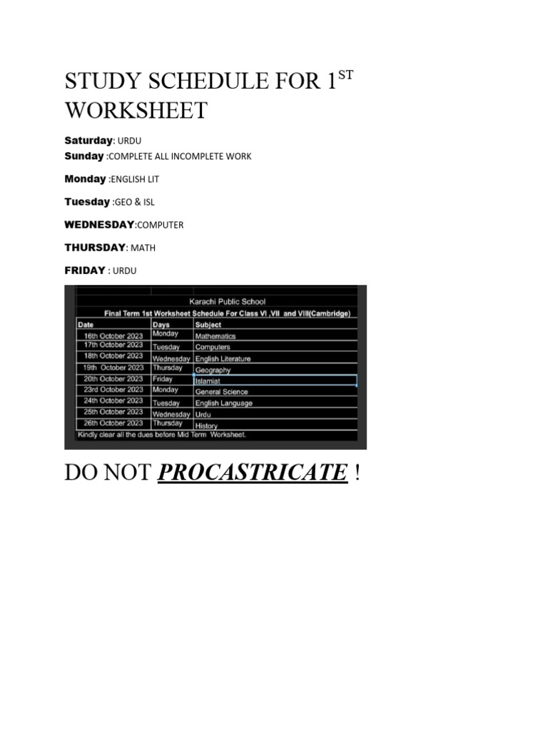 Weekly Study Schedule Overview | PDF