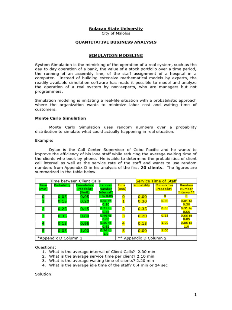 Monte Carlo Simulation in Business Analysis | PDF | Simulation ...