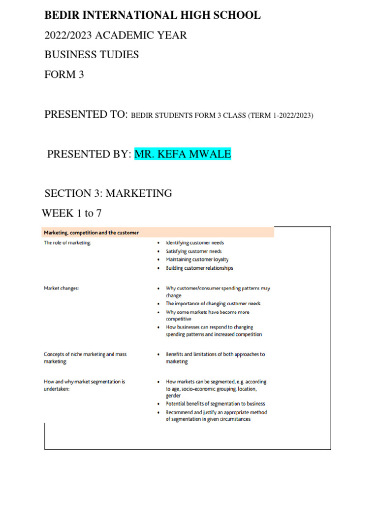 WEEK 1 To 7-MARKETING | PDF | Marketing | Market (Economics)